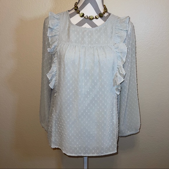 J. Crew Tops - J. Crew Light Gray Swiss Dot Ruffle Lined Blouse 6